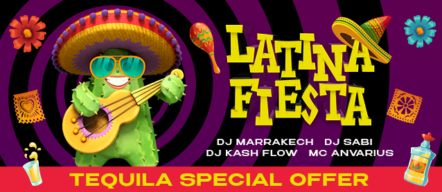 Latino Fiesta. Dj Lady Shelly, Dj Marrakech, Dj Kash Flow, Dj Sabi, Mc Anvarius